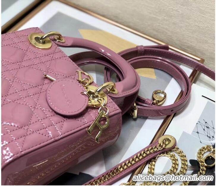 Super Quality MINI LADY DIOR BAG Patent Cannage Calfskin M0505O pink