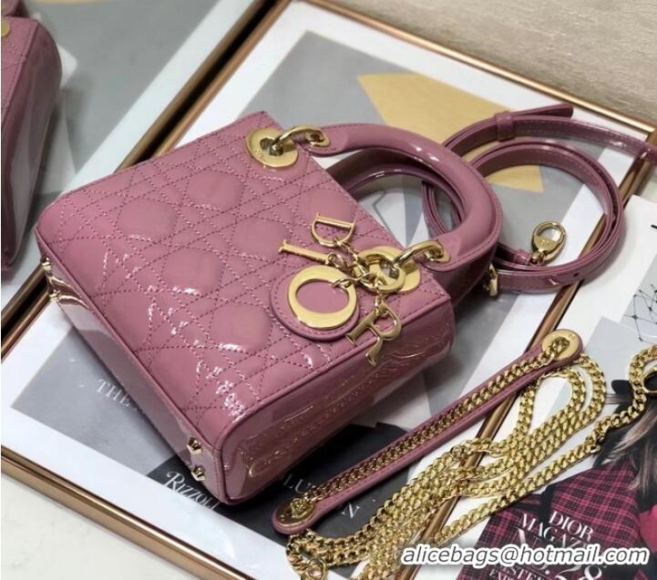 Super Quality MINI LADY DIOR BAG Patent Cannage Calfskin M0505O pink