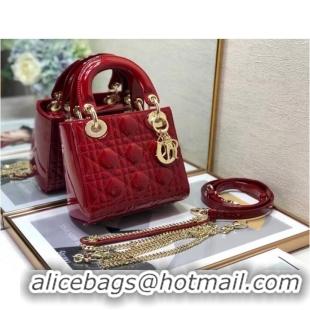 Pretty Style MINI LADY DIOR BAG Patent Cannage Calfskin M0505O red