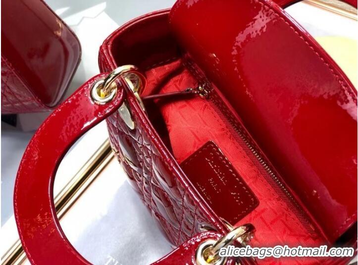 Pretty Style MINI LADY DIOR BAG Patent Cannage Calfskin M0505O red