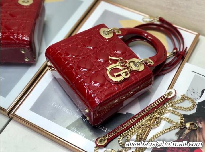 Pretty Style MINI LADY DIOR BAG Patent Cannage Calfskin M0505O red