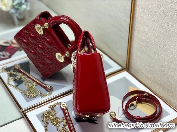 Pretty Style MINI LADY DIOR BAG Patent Cannage Calfskin M0505O red