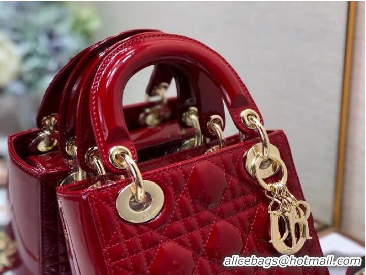 Pretty Style MINI LADY DIOR BAG Patent Cannage Calfskin M0505O red