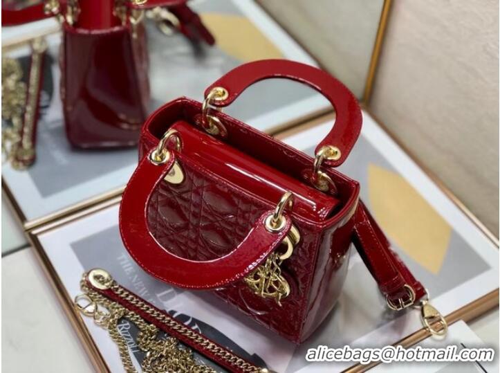 Pretty Style MINI LADY DIOR BAG Patent Cannage Calfskin M0505O red