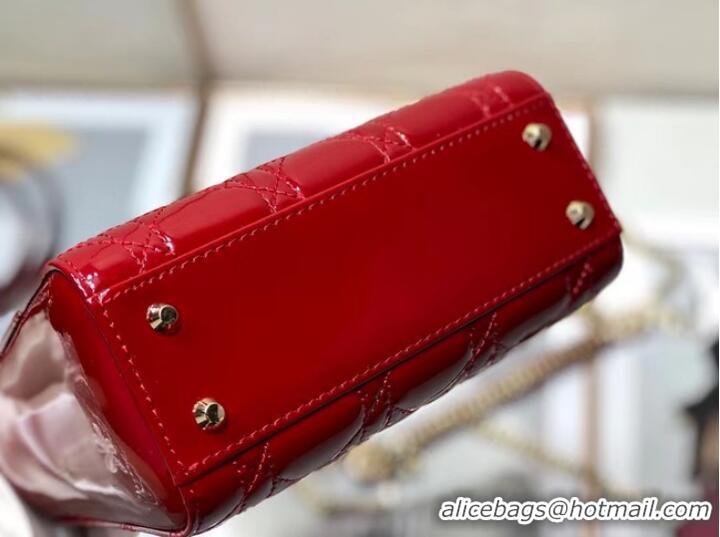 Pretty Style MINI LADY DIOR BAG Patent Cannage Calfskin M0505O red