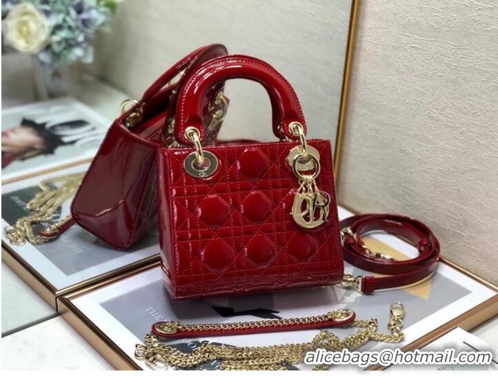 Pretty Style MINI LADY DIOR BAG Patent Cannage Calfskin M0505O red