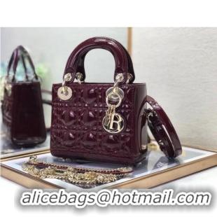 Well Crafted MINI LADY DIOR BAG Patent Cannage Calfskin M0505O burgundy