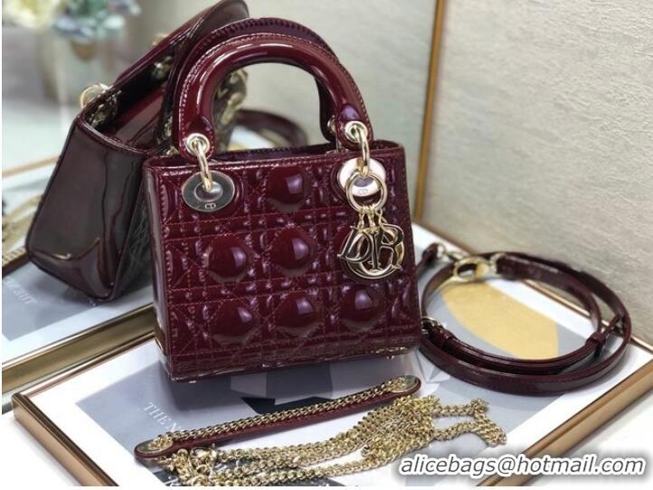 Well Crafted MINI LADY DIOR BAG Patent Cannage Calfskin M0505O burgundy