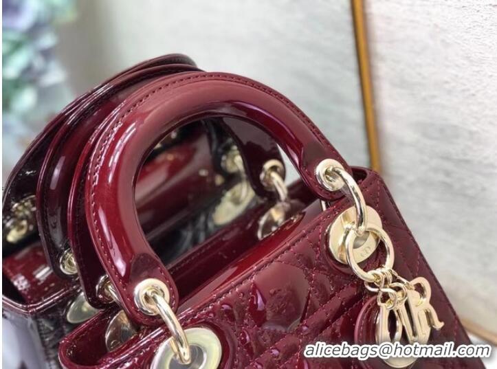 Well Crafted MINI LADY DIOR BAG Patent Cannage Calfskin M0505O burgundy