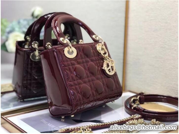 Well Crafted MINI LADY DIOR BAG Patent Cannage Calfskin M0505O burgundy