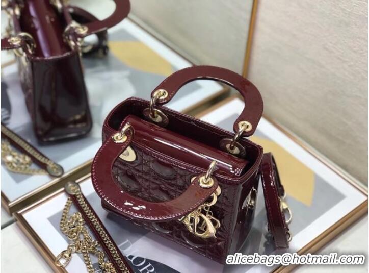 Well Crafted MINI LADY DIOR BAG Patent Cannage Calfskin M0505O burgundy