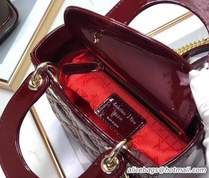 Well Crafted MINI LADY DIOR BAG Patent Cannage Calfskin M0505O burgundy