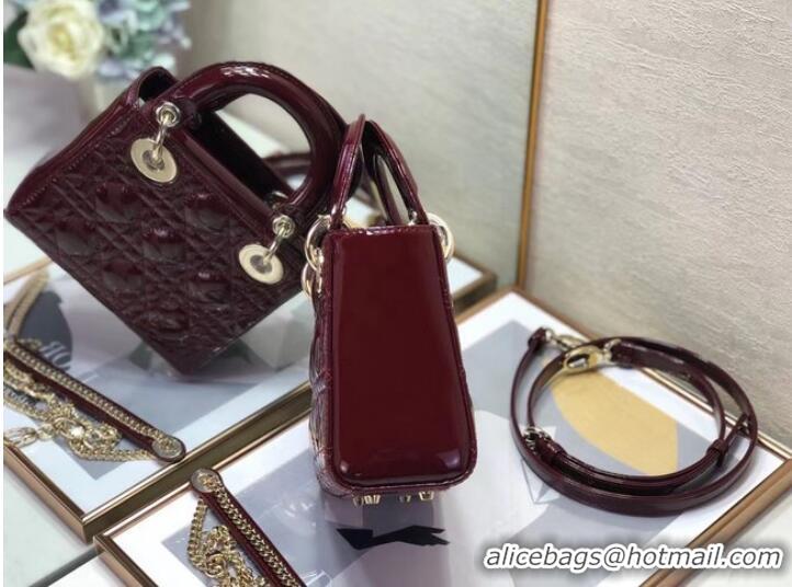 Well Crafted MINI LADY DIOR BAG Patent Cannage Calfskin M0505O burgundy