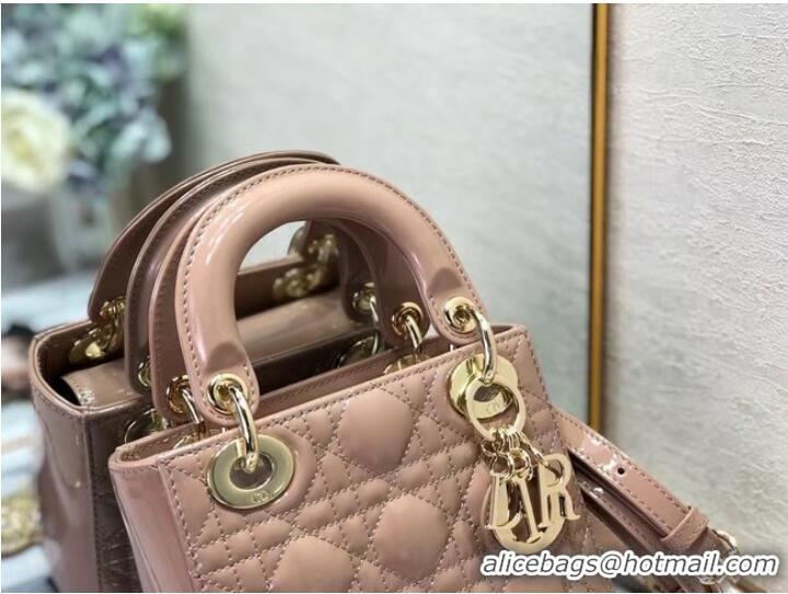 Good Looking MINI LADY DIOR BAG Patent Cannage Calfskin M0505O light pink