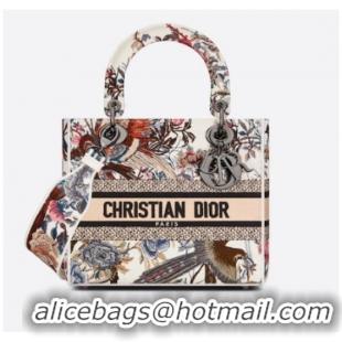 Top Quality MEDIUM LADY D-LITE BAG Ecru Multicolor Dior Jardin d Hiver Embroidery M0565BRWD