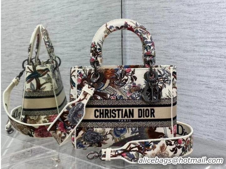 Top Quality MEDIUM LADY D-LITE BAG Ecru Multicolor Dior Jardin d Hiver Embroidery M0565BRWD