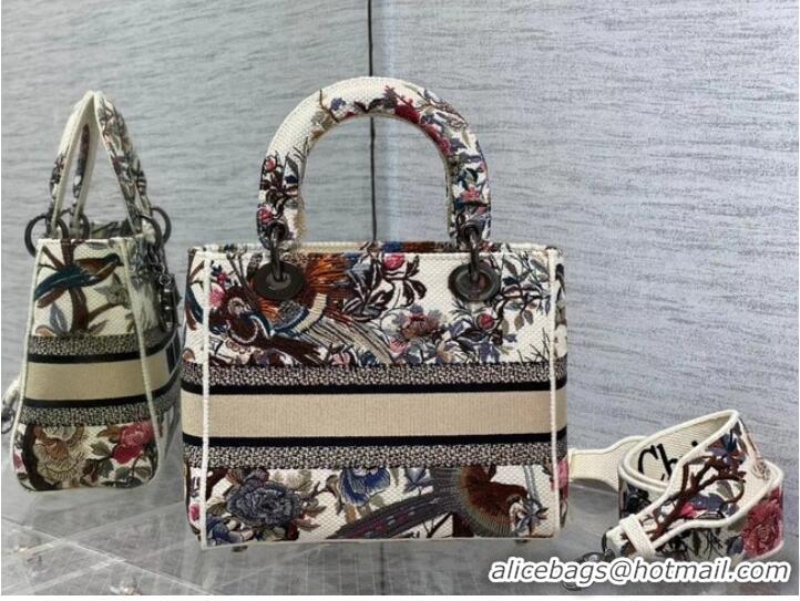 Top Quality MEDIUM LADY D-LITE BAG Ecru Multicolor Dior Jardin d Hiver Embroidery M0565BRWD