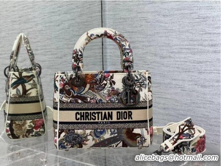 Top Quality MEDIUM LADY D-LITE BAG Ecru Multicolor Dior Jardin d Hiver Embroidery M0565BRWD