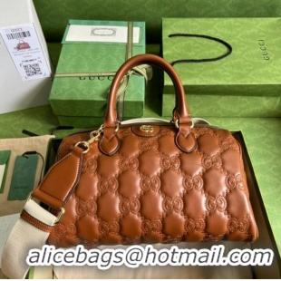 Affordable Price Gucci GG Matelasse leather top handle bag 702242 Light brown