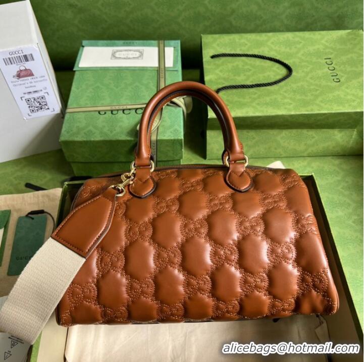 Affordable Price Gucci GG Matelasse leather top handle bag 702242 Light brown