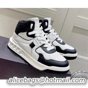 Most Popular Valentino One Stud High-Top Nappa Sneakers White/Black 062530