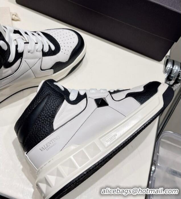 Most Popular Valentino One Stud High-Top Nappa Sneakers White/Black 062530