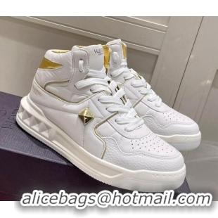  ​Classic Valentino One Stud High-Top Nappa Sneakers White/Gold 062534