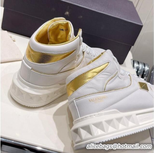  ​Classic Valentino One Stud High-Top Nappa Sneakers White/Gold 062534