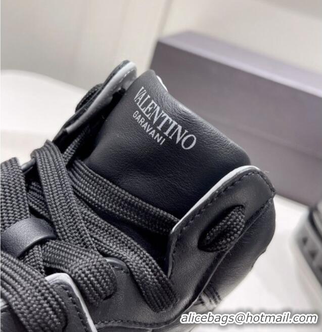 Stylish Valentino One Stud High-Top Nappa Sneakers Black/Grey 062535