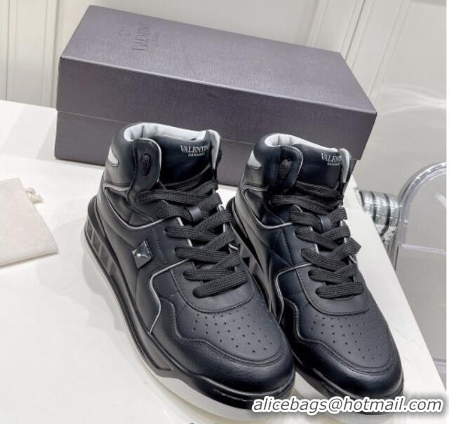 Stylish Valentino One Stud High-Top Nappa Sneakers Black/Grey 062535