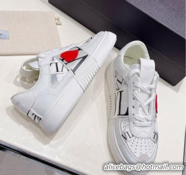 Discount Valentino VLTN Calfskin Low-top Sneakers White/Love 062538