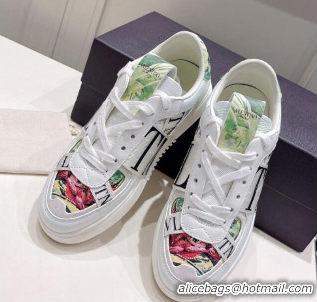 Best Price Valentino VLTN Print Calfskin Low-top Sneakers Green 062561