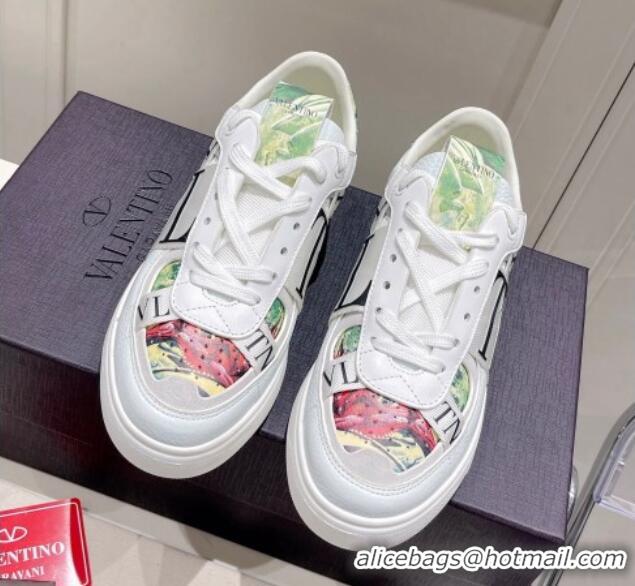 Best Price Valentino VLTN Print Calfskin Low-top Sneakers Green 062561