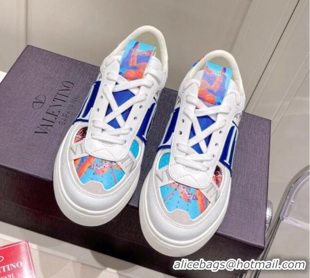 Charming Valentino VLTN Print Calfskin Low-top Sneakers Blue 062562