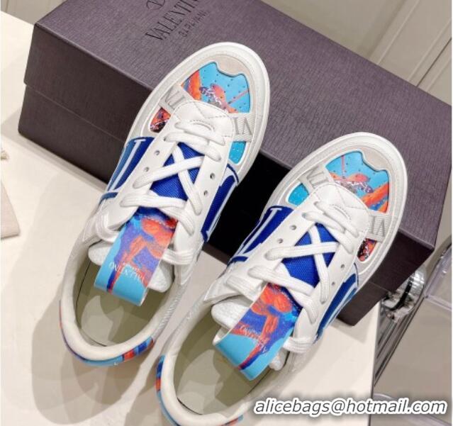 Charming Valentino VLTN Print Calfskin Low-top Sneakers Blue 062562