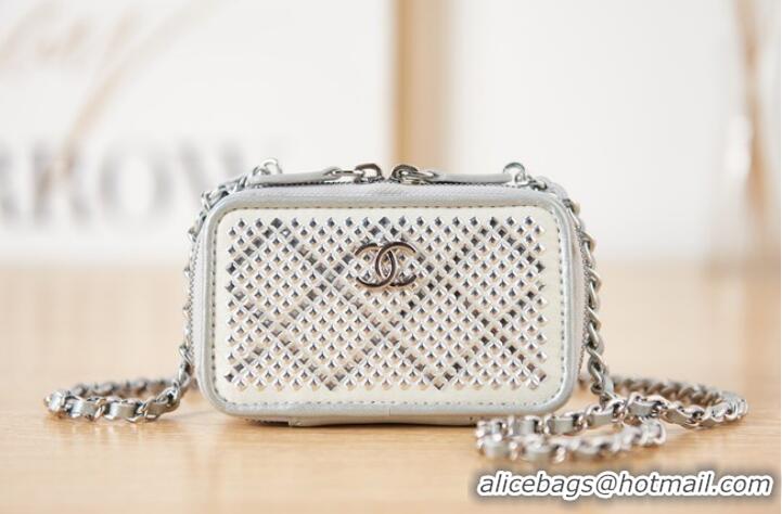 Famous Brand CHANEL SMALL VANITY WITH CHAIN AS2856 silver