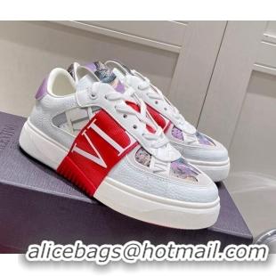 Shop Duplicate Valentino VLTN Print Calfskin Low-top Sneakers Red 062563