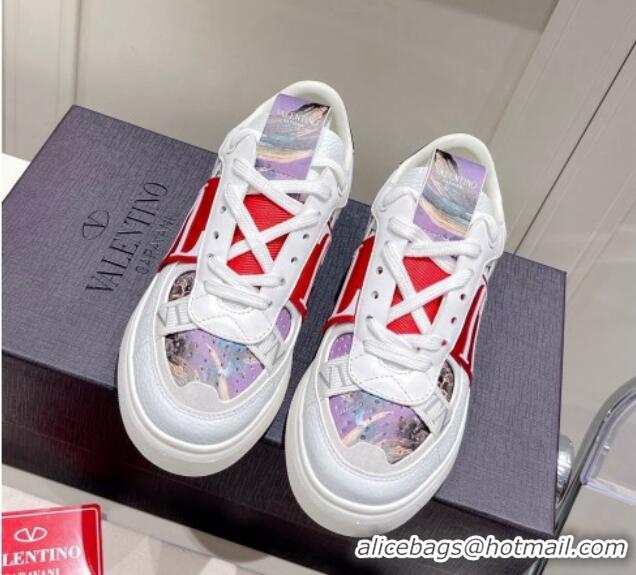 Shop Duplicate Valentino VLTN Print Calfskin Low-top Sneakers Red 062563