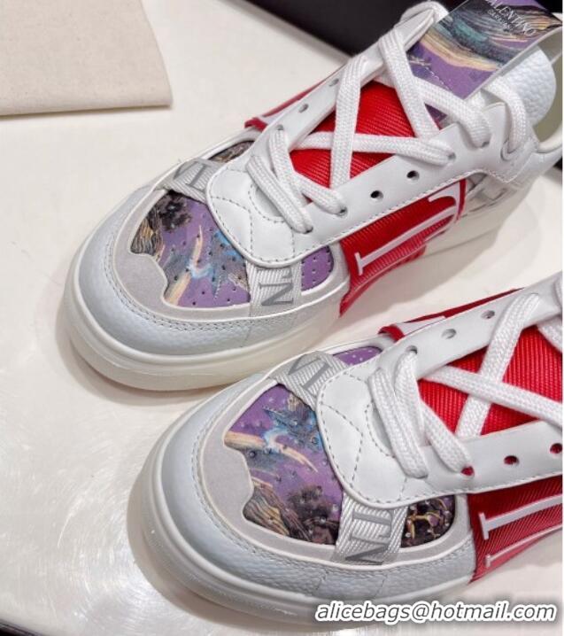 Shop Duplicate Valentino VLTN Print Calfskin Low-top Sneakers Red 062563