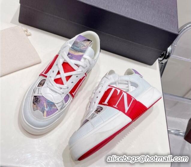 Shop Duplicate Valentino VLTN Print Calfskin Low-top Sneakers Red 062563