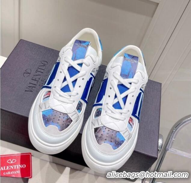 Popular Style Valentino VLTN Print Calfskin Low-top Sneakers Blue 062565