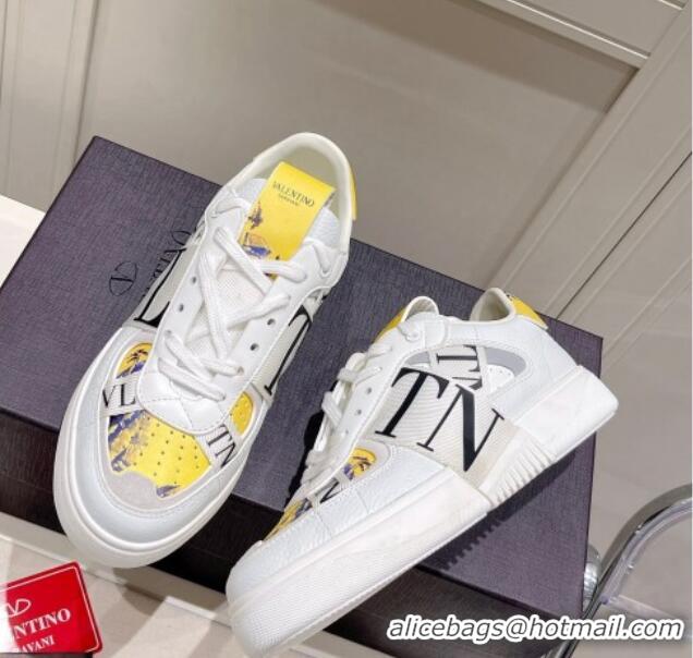 Classic Hot Valentino VLTN Print Calfskin Low-top Sneakers Yellow 2062567