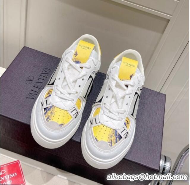 Classic Hot Valentino VLTN Print Calfskin Low-top Sneakers Yellow 2062567