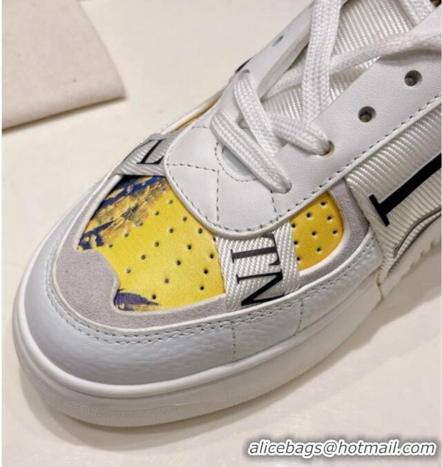 Classic Hot Valentino VLTN Print Calfskin Low-top Sneakers Yellow 2062567