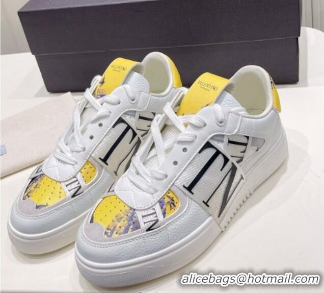 Classic Hot Valentino VLTN Print Calfskin Low-top Sneakers Yellow 2062567