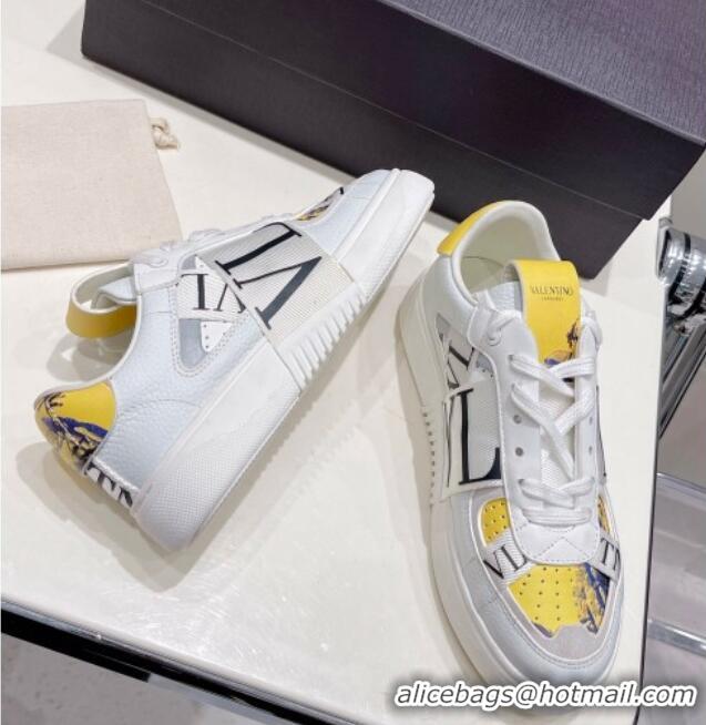 Classic Hot Valentino VLTN Print Calfskin Low-top Sneakers Yellow 2062567