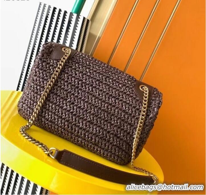 Cheapest SAINT LAURENT NIKI MEDIUM CHAIN BAG IN RAFFIA 498894 BROWN