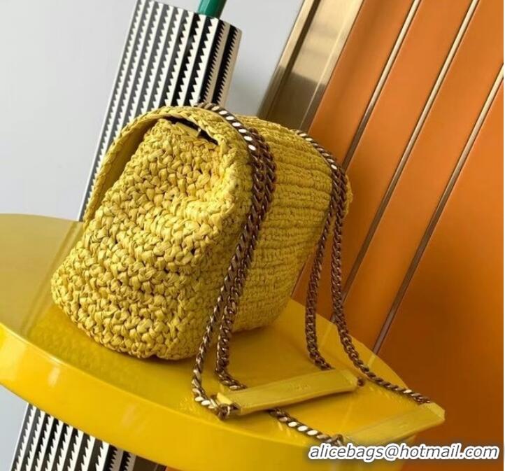 Shop Grade SAINT LAURENT NIKI MEDIUM CHAIN BAG IN RAFFIA 498894 yellow