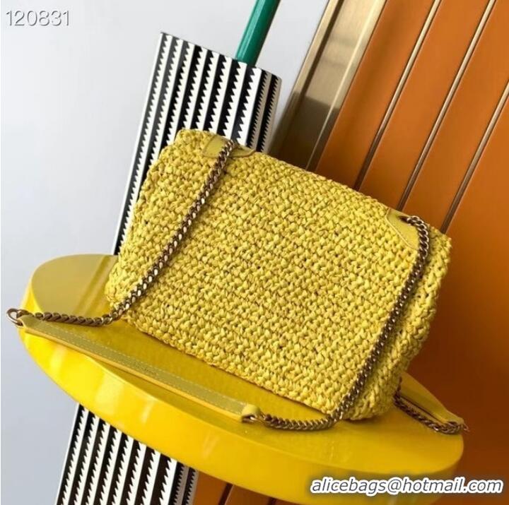 Shop Grade SAINT LAURENT NIKI MEDIUM CHAIN BAG IN RAFFIA 498894 yellow