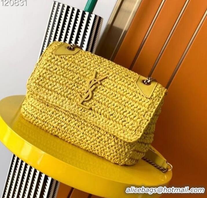 Shop Grade SAINT LAURENT NIKI MEDIUM CHAIN BAG IN RAFFIA 498894 yellow